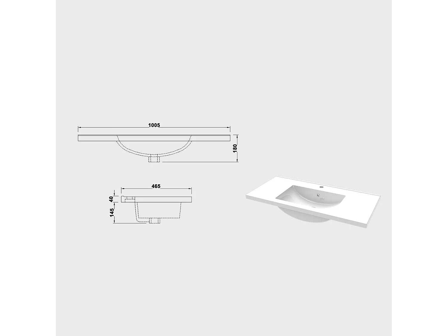 Ensemble meuble anthracite et vasque L.100cm 2 tiroirs + colonne haute x 2 + miroir antibuée Asymétrique à led 80x65cm-suspendu