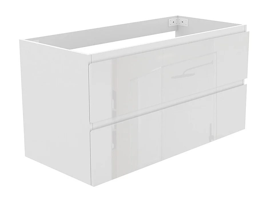 Meuble de Salle de Bain Brillant 100cm avec 2 tiroirs, Meuble sans vasque, Blanc