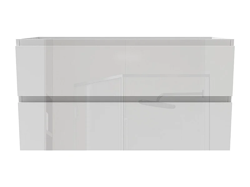 Meuble de Salle de Bain Brillant 100cm avec 2 tiroirs, Meuble sans vasque, Blanc