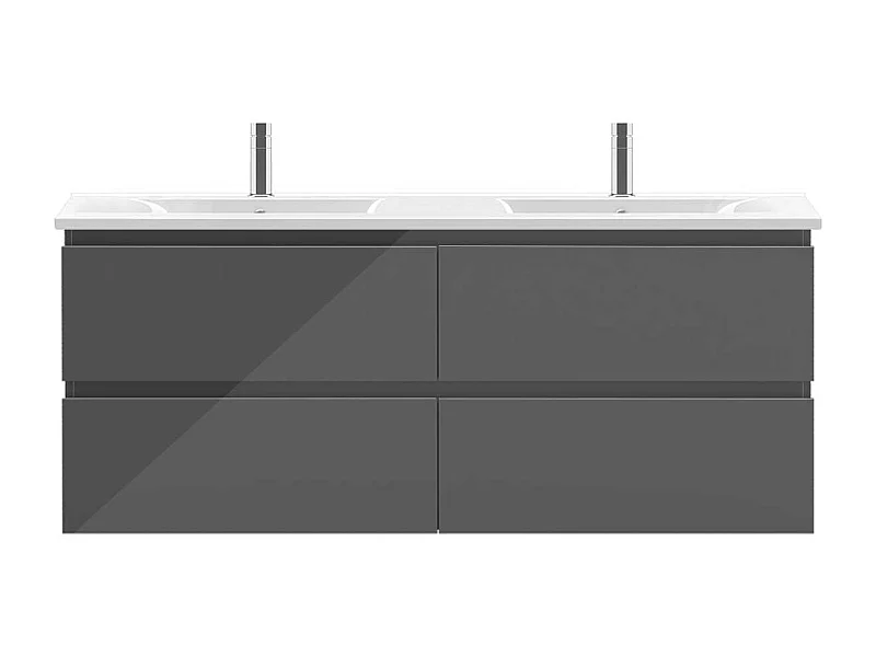 Meuble salle de bain 120cm anthracite brillant avec 4 tiroirs à fermeture automatique et double lavabo céramique