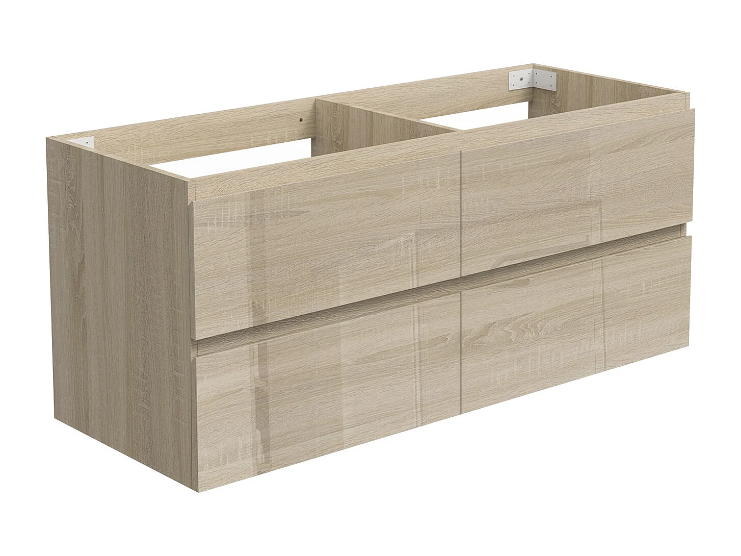 Meuble de Salle de Bain Brillant 120cm avec 4 tiroirs, Meuble sans vasque, Chêne