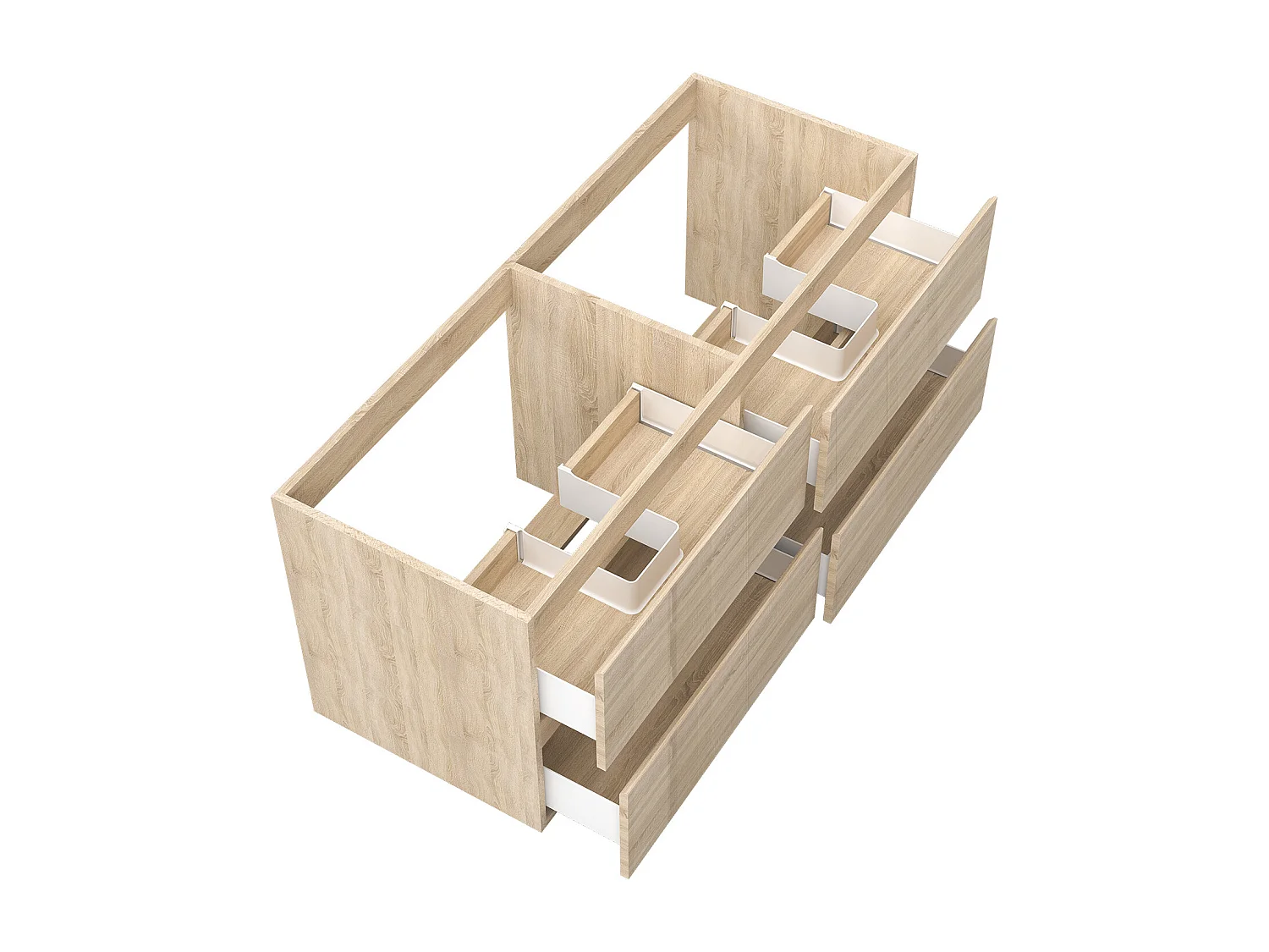 Meuble de Salle de Bain Brillant 120cm avec 4 tiroirs, Meuble sans vasque, Chêne