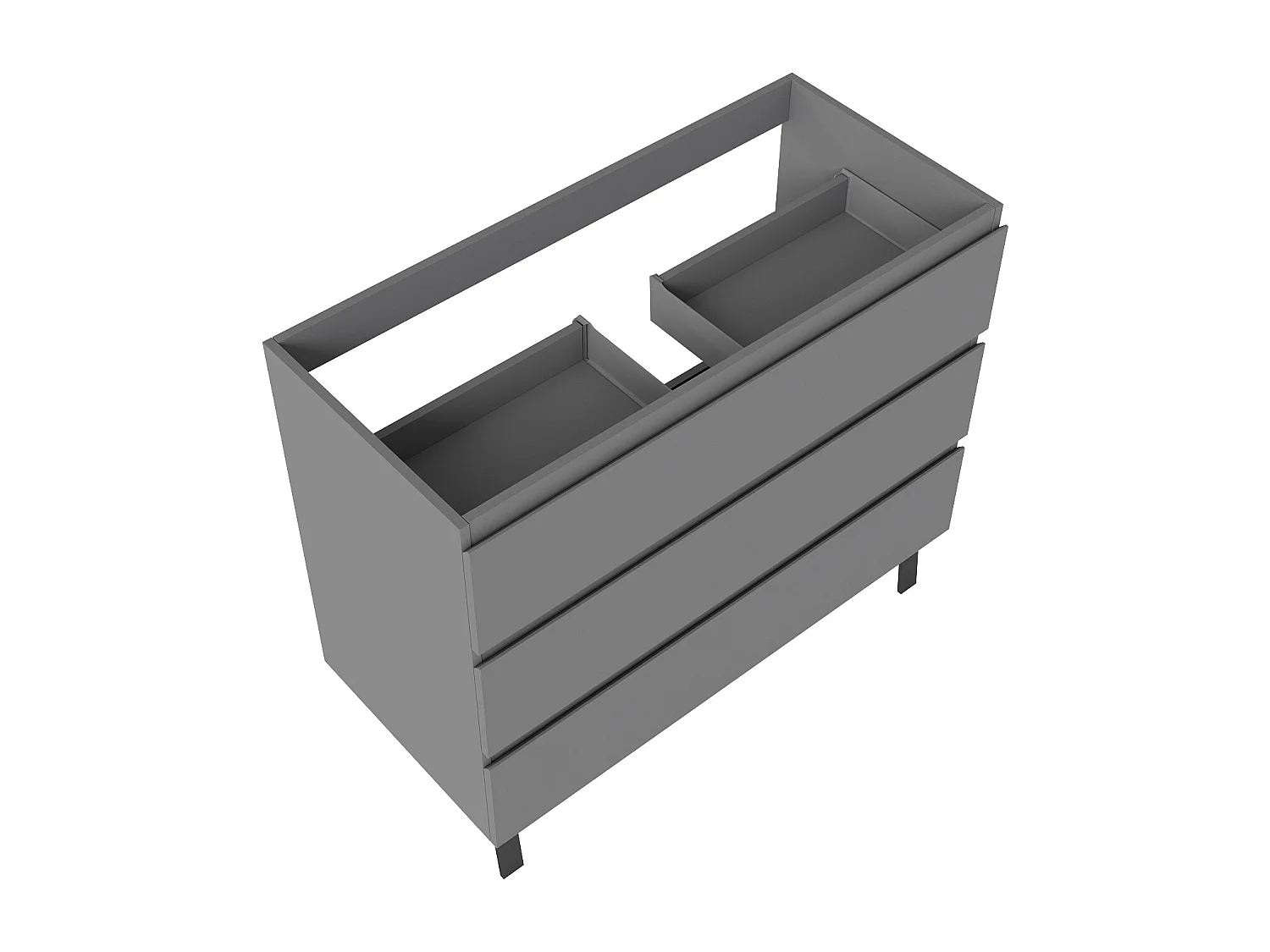 Meuble de Salle de Bain 100cm avec 3 tiroirs + 2 Pieds, Meuble sans vasque, Anthracite