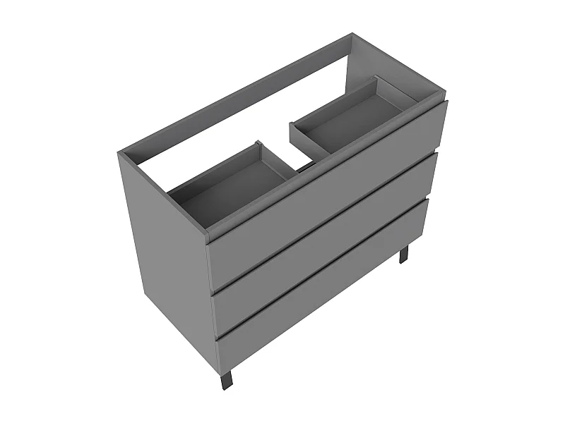 Meuble de Salle de Bain 100cm avec 3 tiroirs + 2 Pieds, Meuble sans vasque, Anthracite