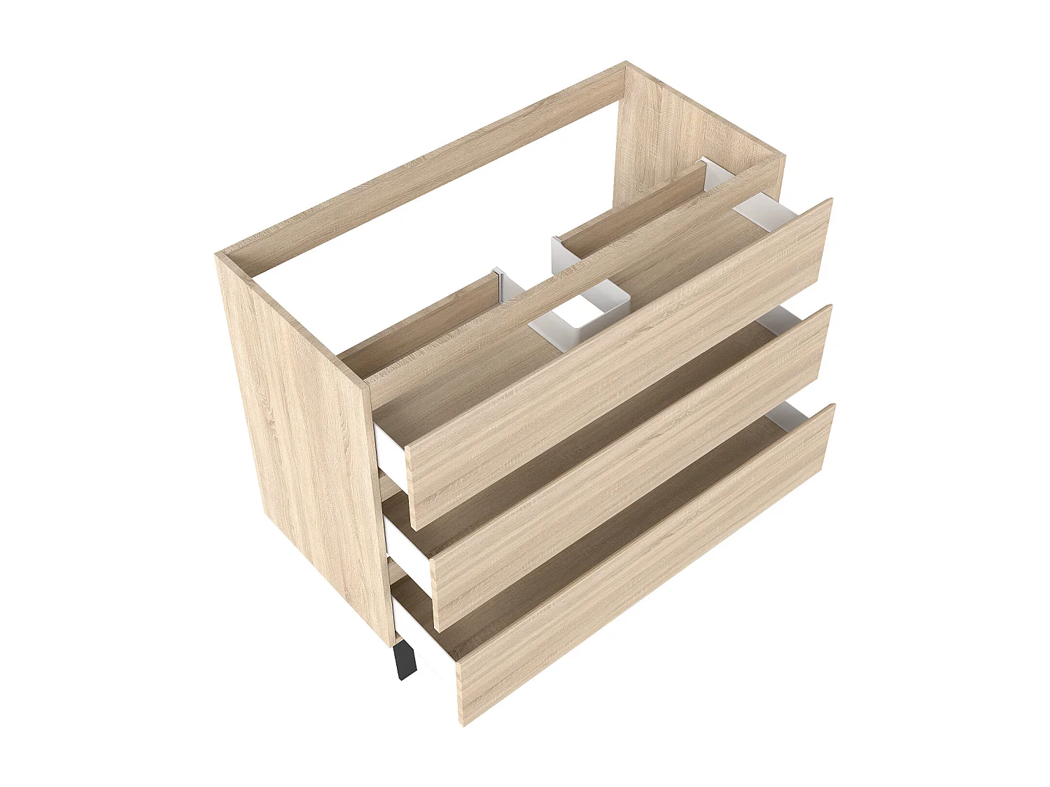 Meuble de Salle de Bain 100cm avec 3 tiroirs + 2 Pieds, Meuble sans vasque, Chêne