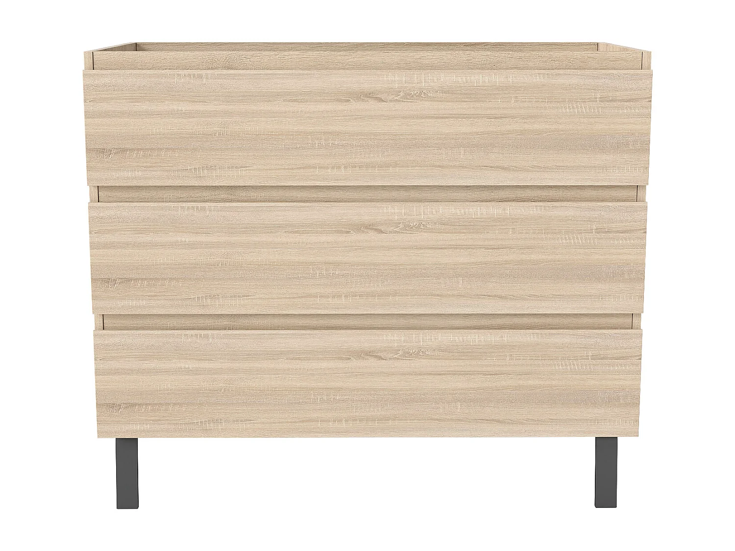 Meuble de Salle de Bain 100cm avec 3 tiroirs + 2 Pieds, Meuble sans vasque, Chêne