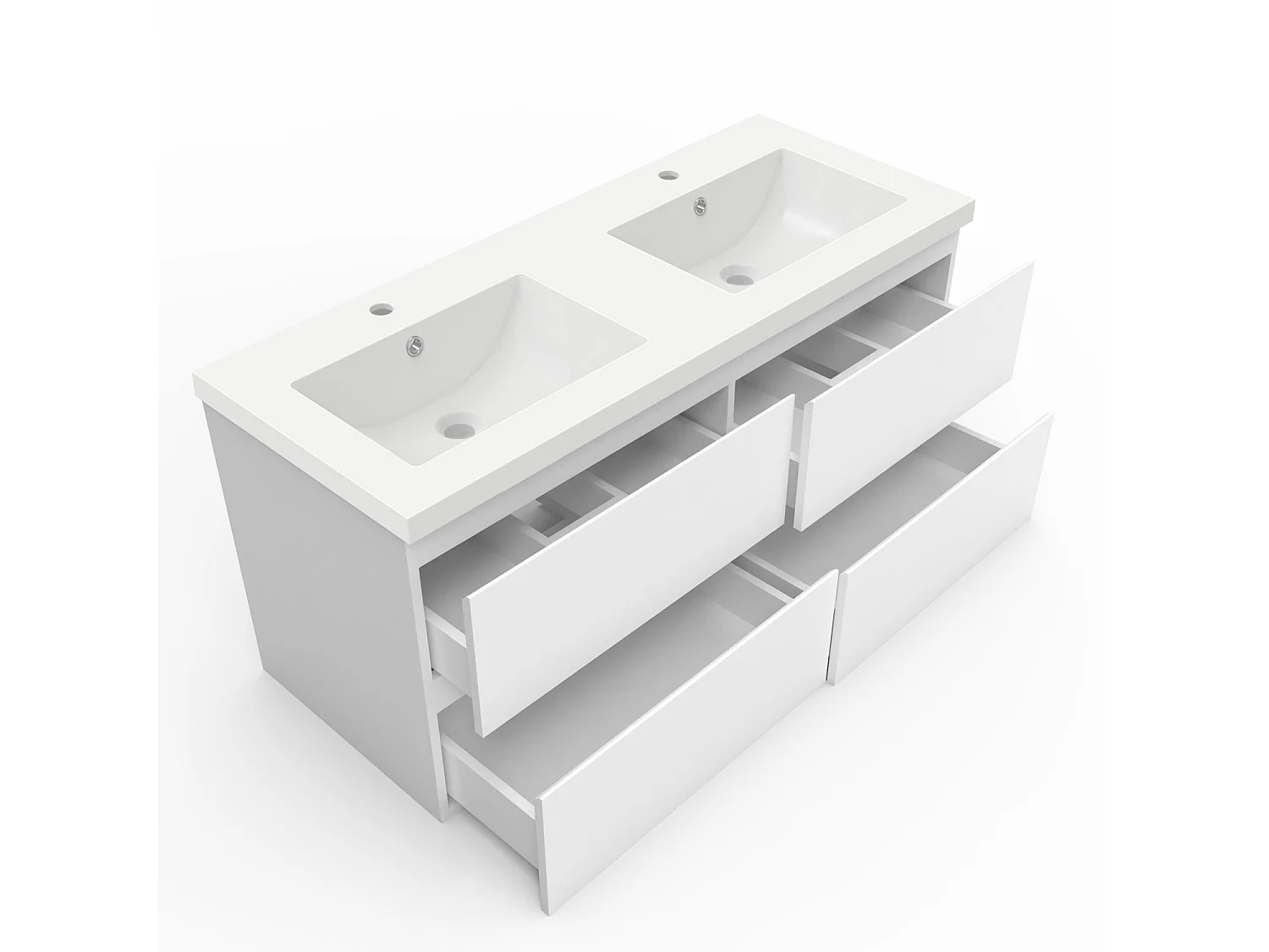 Ensemble meuble blanc et vasque L.120cm 4 tiroirs + colonne + miroir antibuée Asymétrique à led 100x80cm-suspendu