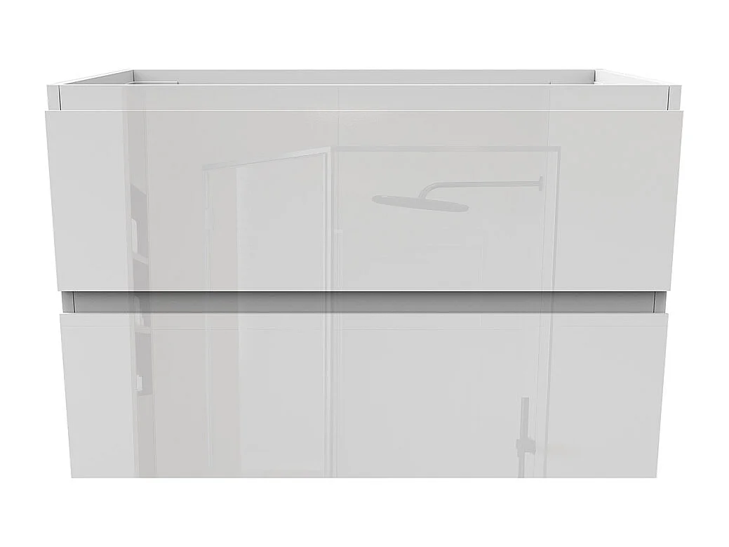Meuble de Salle de Bain Brillant 80cm avec 2 tiroirs, Meuble sans vasque, Blanc