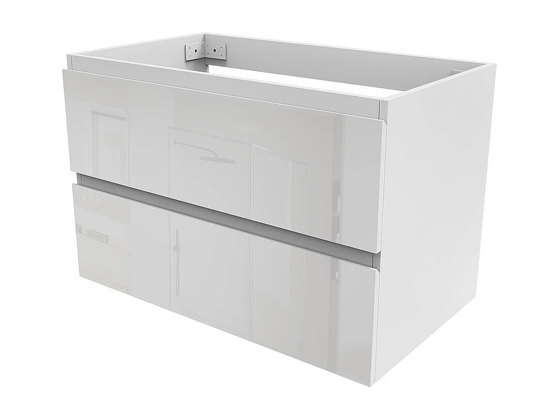 Meuble de Salle de Bain Brillant 80cm avec 2 tiroirs, Meuble sans vasque, Blanc