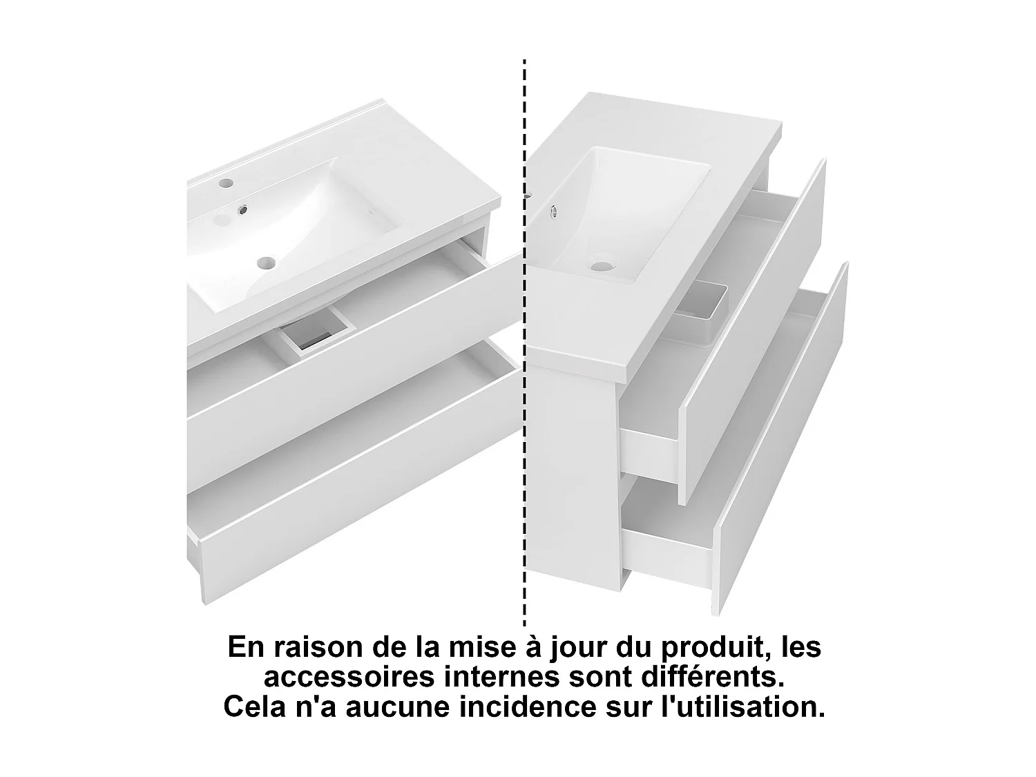 Ensemble meuble blanc et vasque L.80cm 2 tiroirs + colonne x 2 haute + miroir antibuée Asymétrique à led 80x55cm-suspendu