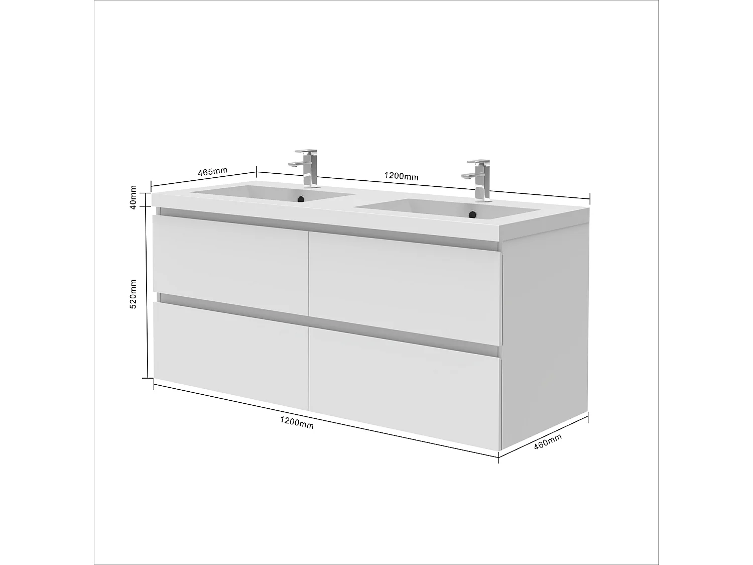 Ensemble meuble blanc et lavabo L.120cm 4 tiroirs + colonne x 2 haute + miroir antibuée Asymétrique à LED 100x80cm-suspendu