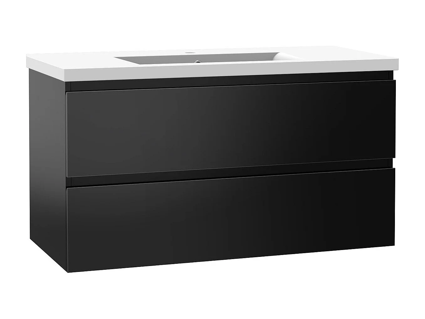 Meuble salle de bain 100cm noir brillant avec 2 tiroirs à fermeture automatique et simple lavabo