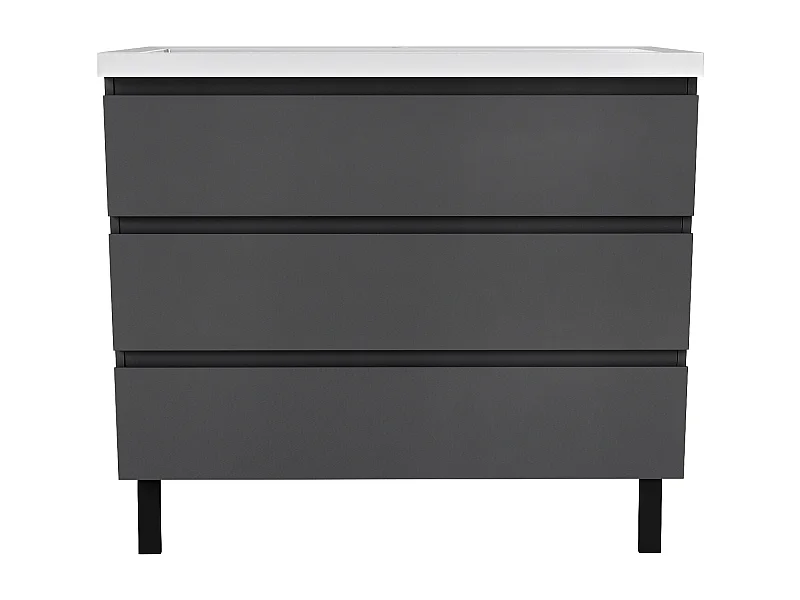 Meuble de Salle de Bain 100cm avec 3 tiroirs + 2 Pieds, Meuble simple vasque céramique, Anthracite
