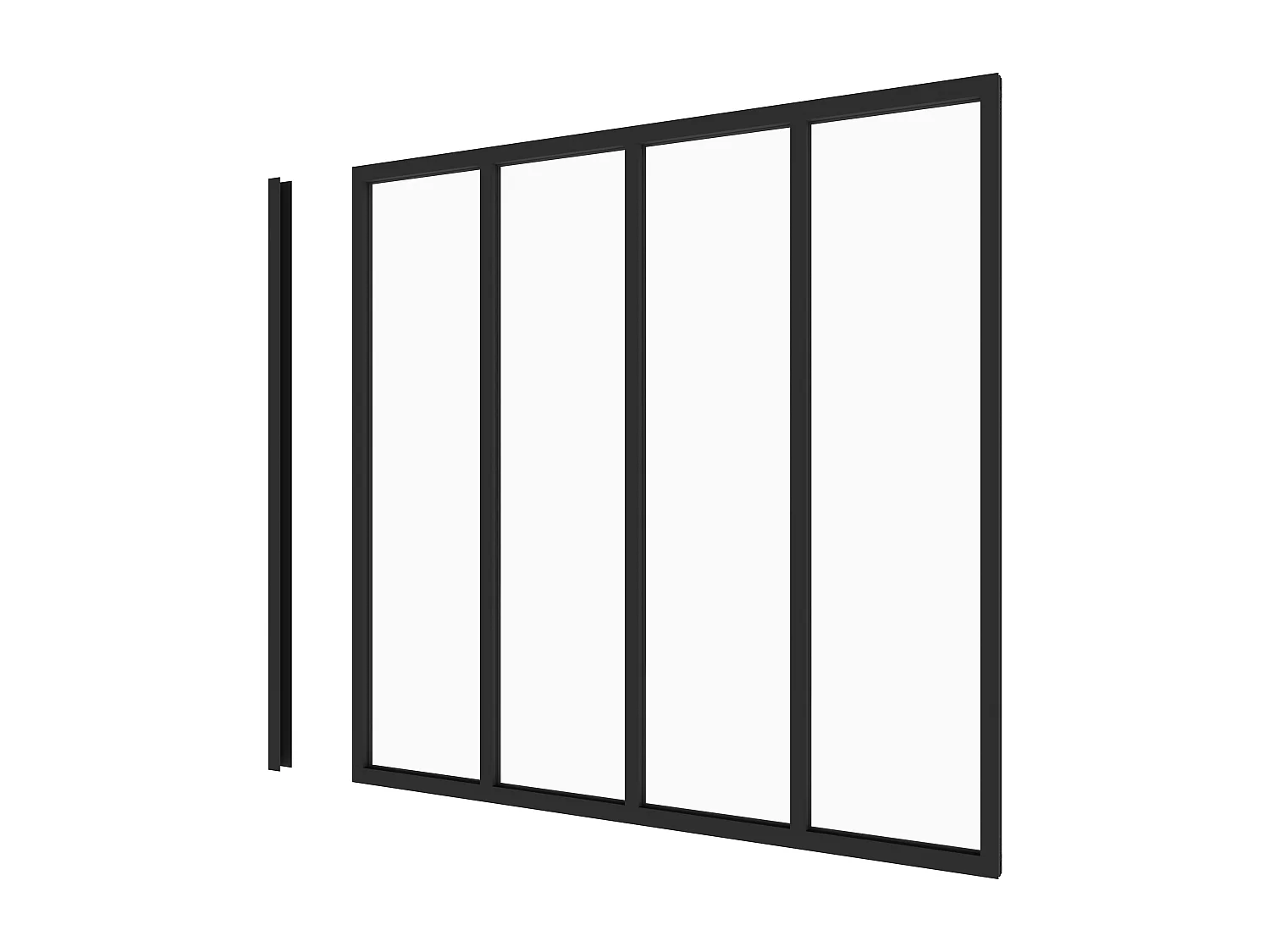 Verrière Atelier en aluminium noir mat 123x108cm - Kit COMPLET 4 carreaux avec profilé de finition latérale pour installation sur 3 murs