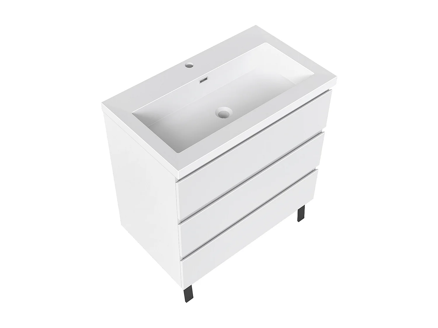 Meuble de Salle de Bain 80cm avec 3 tiroirs + 2 Pieds, Meuble simple vasque, Blanc