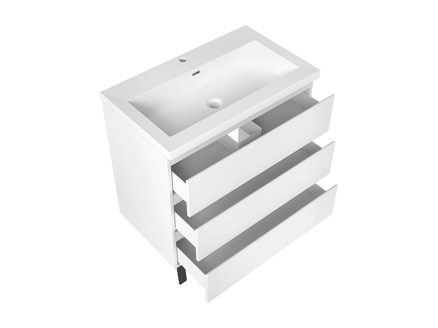 Meuble de Salle de Bain 80cm avec 3 tiroirs + 2 Pieds, Meuble simple vasque, Blanc