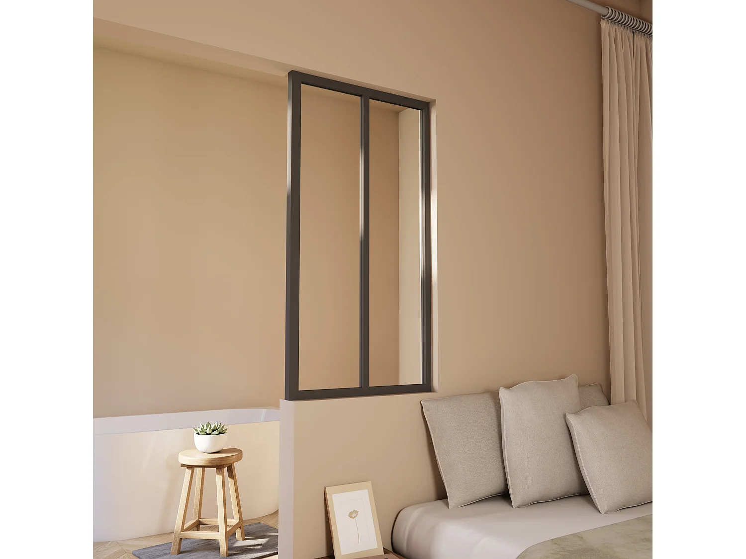 Verrière Atelier en aluminium noir mat 63x108cm - Kit COMPLET 2 carreaux avec profilé de finition latérale pour installation sur 3 murs