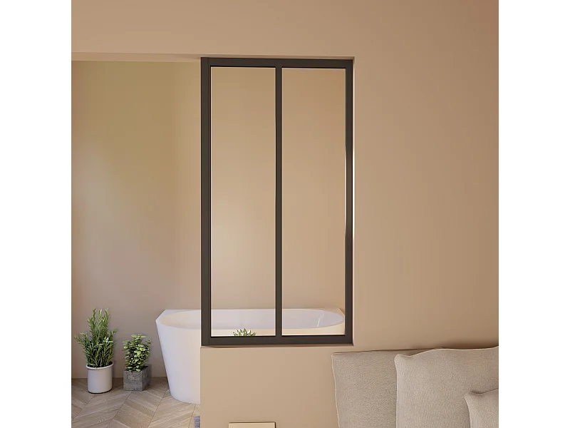 Verrière Atelier en aluminium noir mat 63x108cm - Kit COMPLET 2 carreaux avec profilé de finition latérale pour installation sur 3 murs