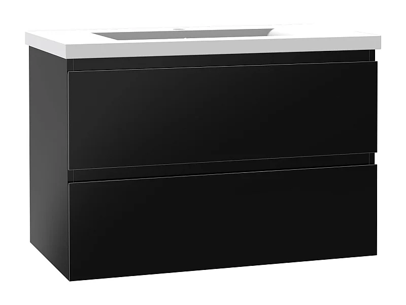 Meuble salle de bain 80cm noir brillant avec 2 tiroirs à fermeture automatique et simple lavabo