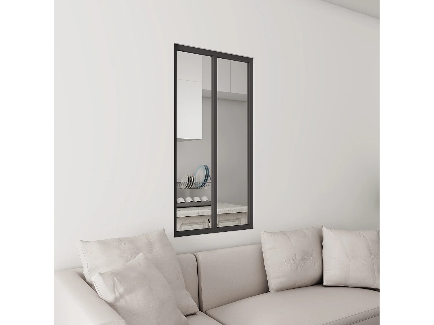 Verrière atelier “Clarté Maximale” - 2 Panneaux en verre trempé 4mm et structure aluminium noir, 63x108 cm