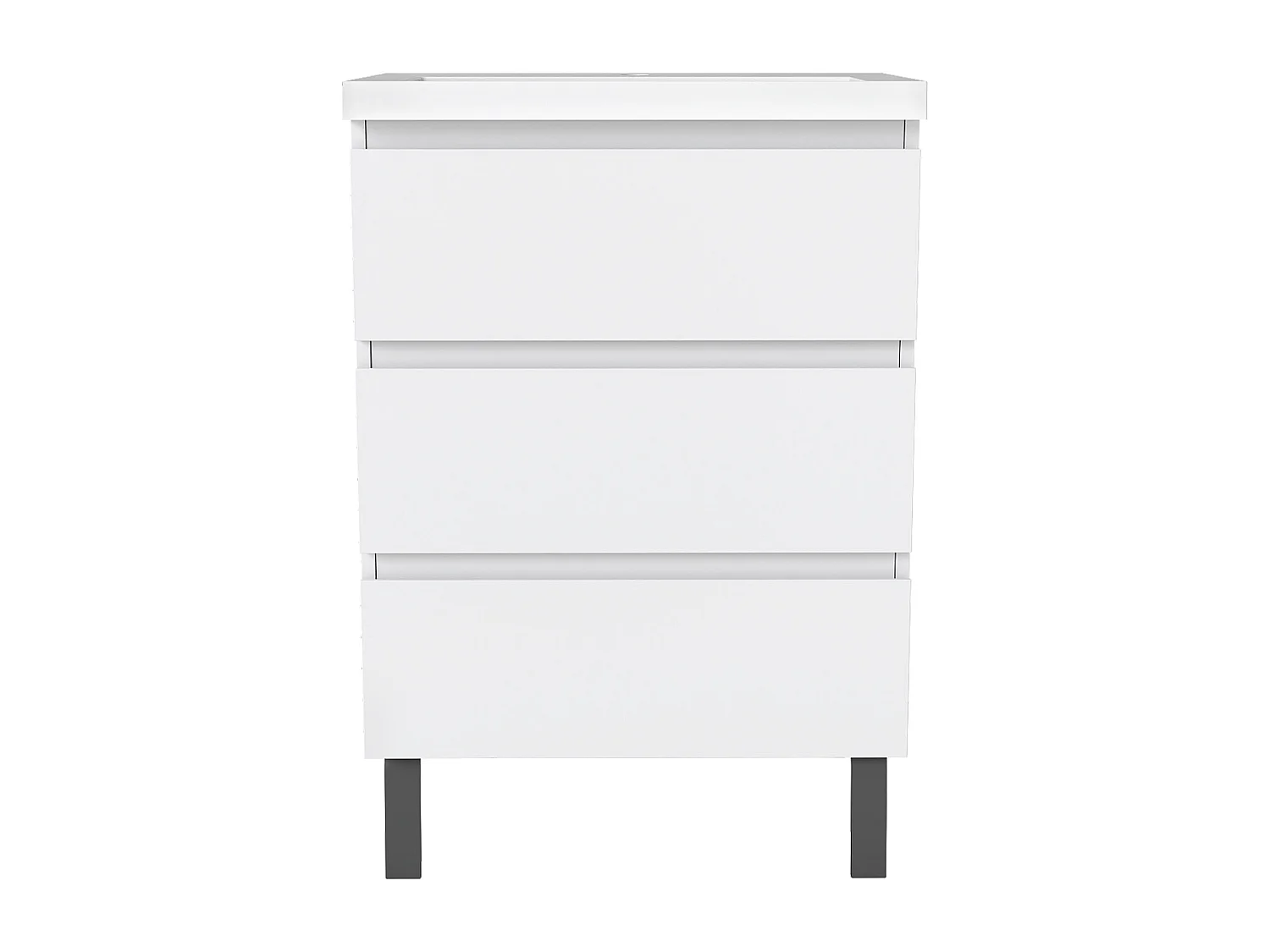 Meuble de Salle de Bain 60cm avec 3 tiroirs + 2 Pieds, Meuble simple vasque céramique, Blanc