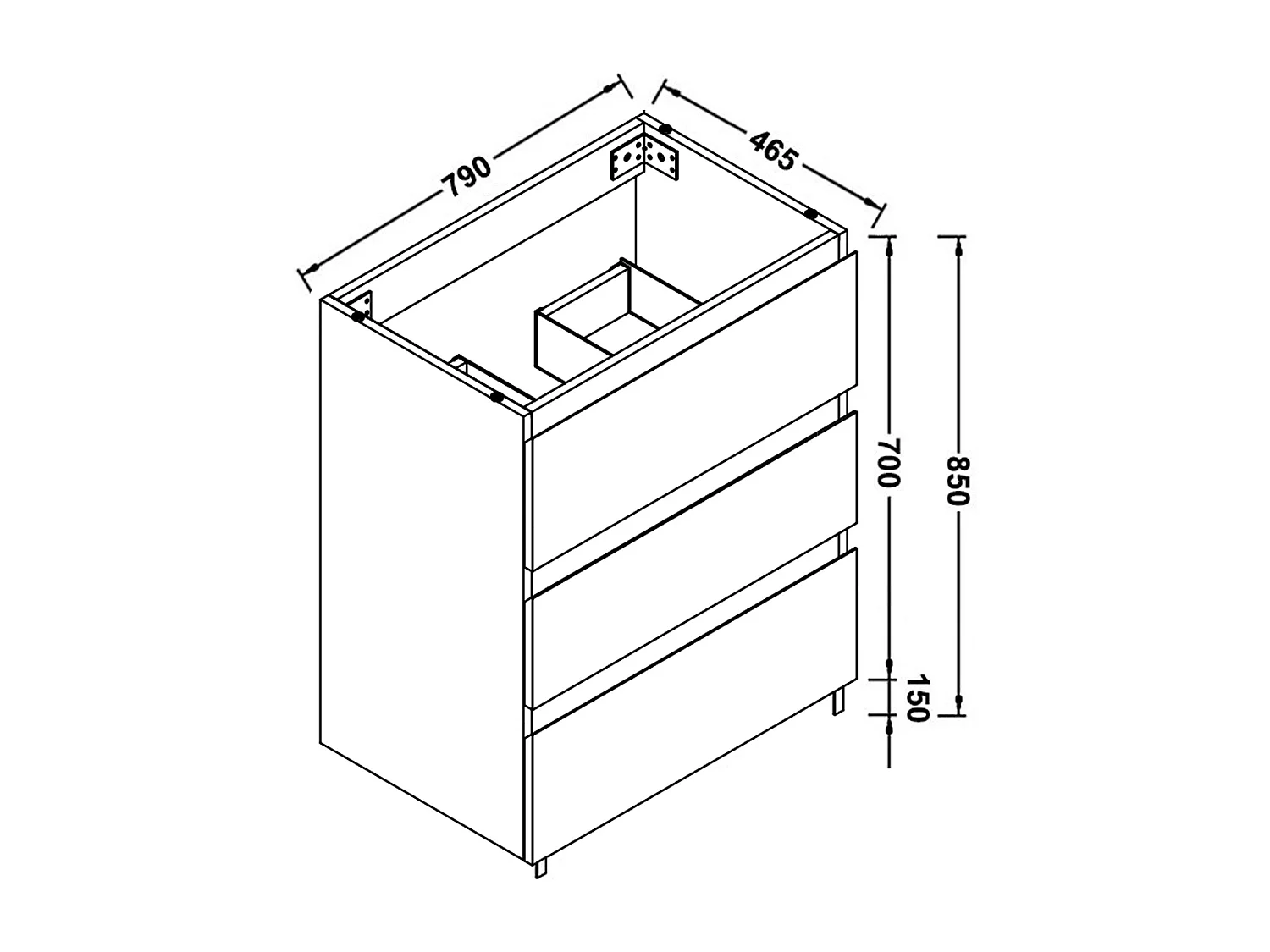 Meuble de Salle de Bain 80cm avec 3 tiroirs + 2 Pieds, Meuble simple vasque céramique, Anthracite