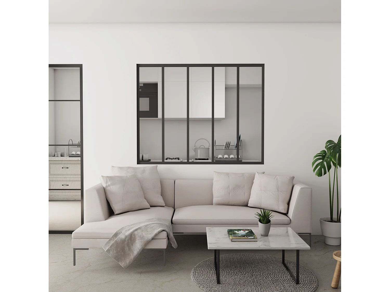 Verrière atelier “Clarté Maximale” - 5 Panneaux en verre trempé 4mm et structure aluminium noir, 153x108 cm