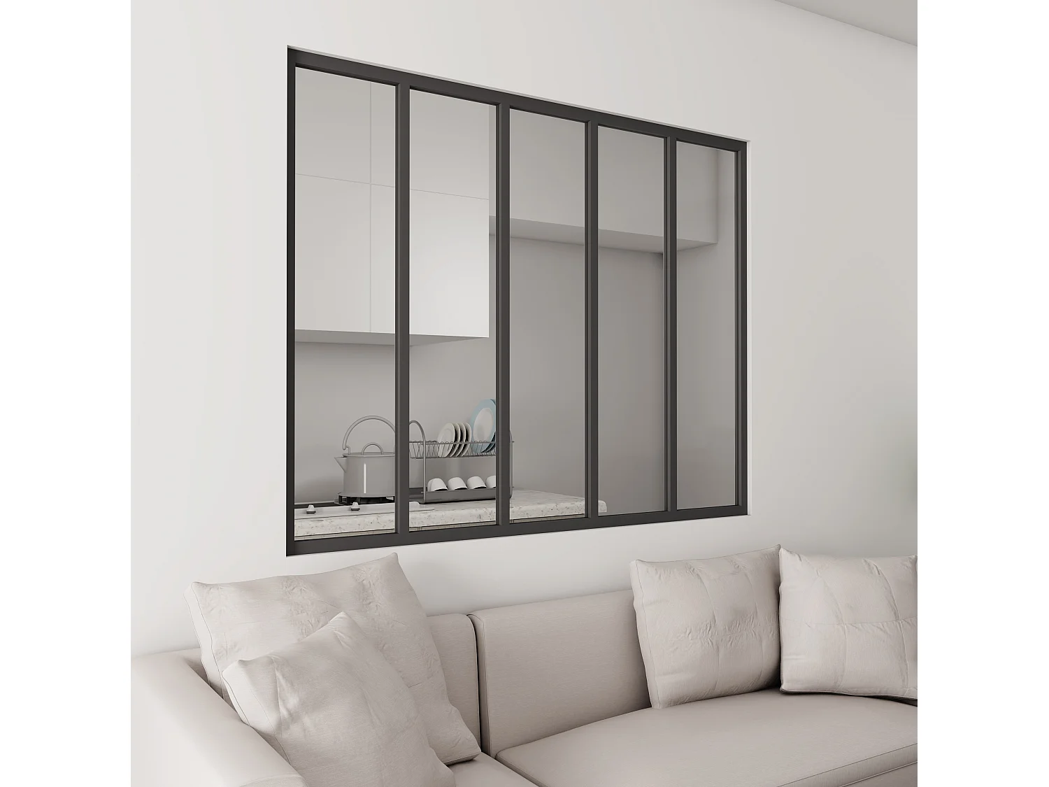 Verrière atelier “Clarté Maximale” - 5 Panneaux en verre trempé 4mm et structure aluminium noir, 153x108 cm