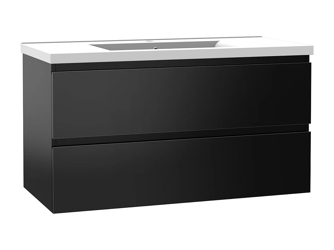 Meuble salle de bain 100cm noir brillant avec 2 tiroirs à fermeture automatique et simple lavabo céramique