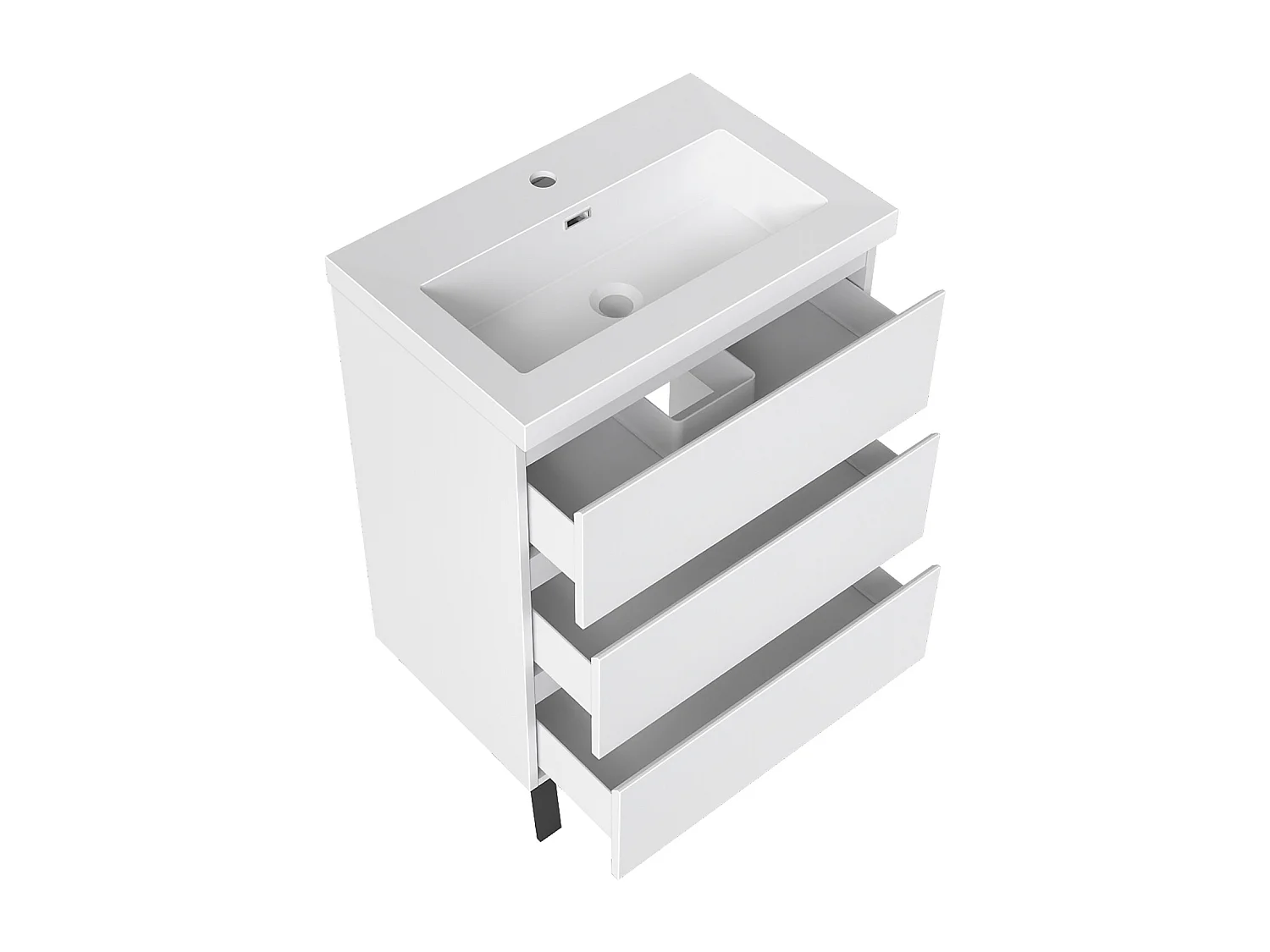 Meuble de Salle de Bain 60cm avec 3 tiroirs + 2 Pieds, Meuble simple vasque, Blanc