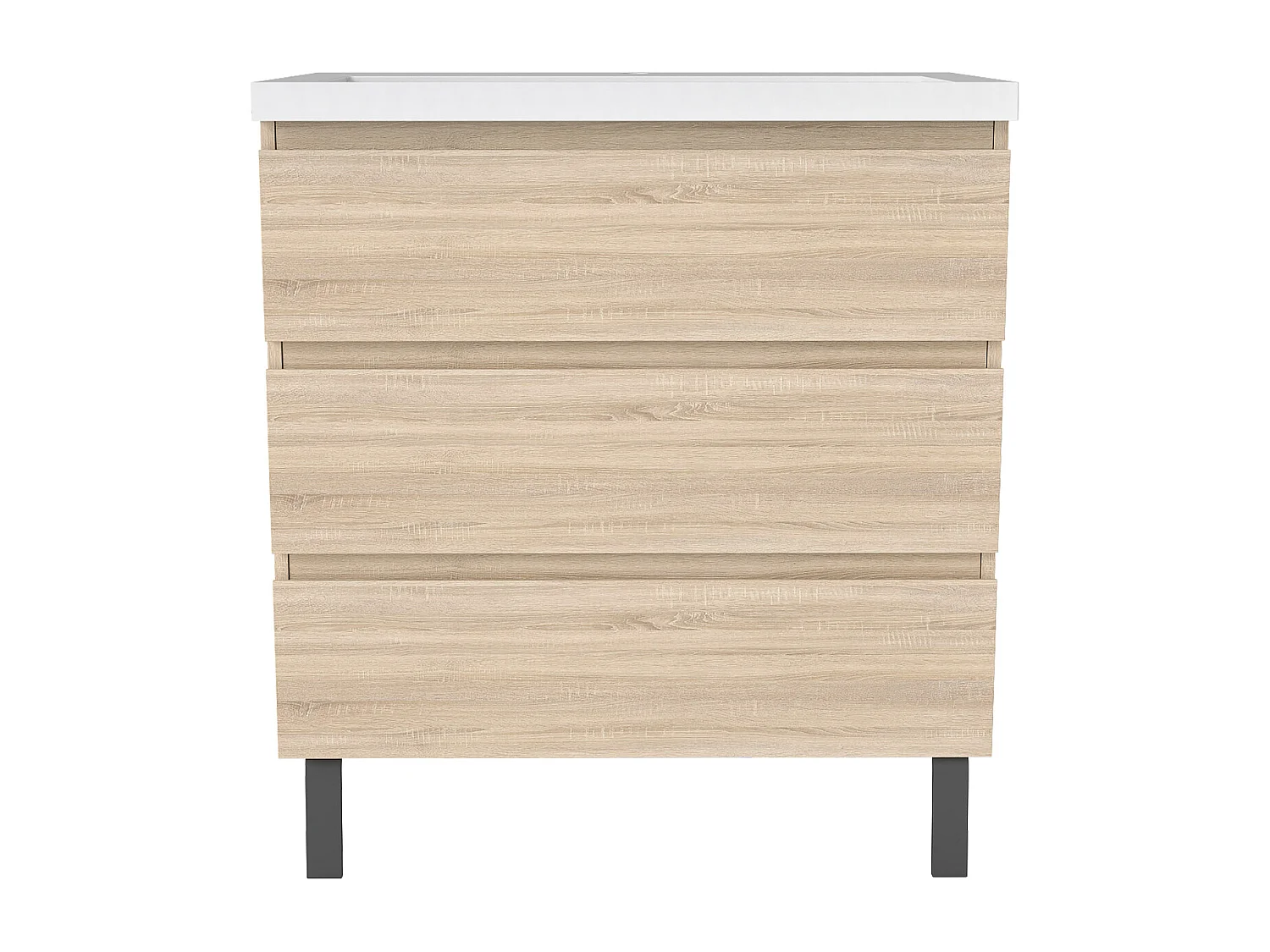 Meuble de Salle de Bain 80cm avec 3 tiroirs + 2 Pieds, Meuble simple vasque céramique, Chêne