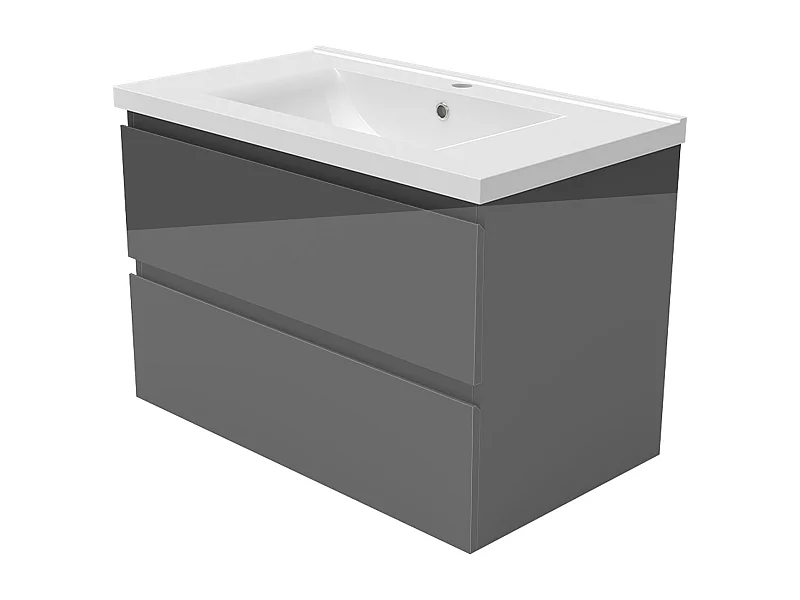Meuble salle de bain 80cm anthracite brillant avec 2 tiroirs à fermeture automatique et simple lavabo céramique