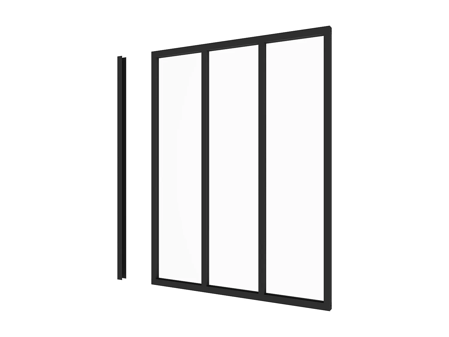 Verrière Atelier en aluminium noir mat 93x108cm - Kit COMPLET 3 carreaux avec profilé de finition latérale pour installation sur 3 murs