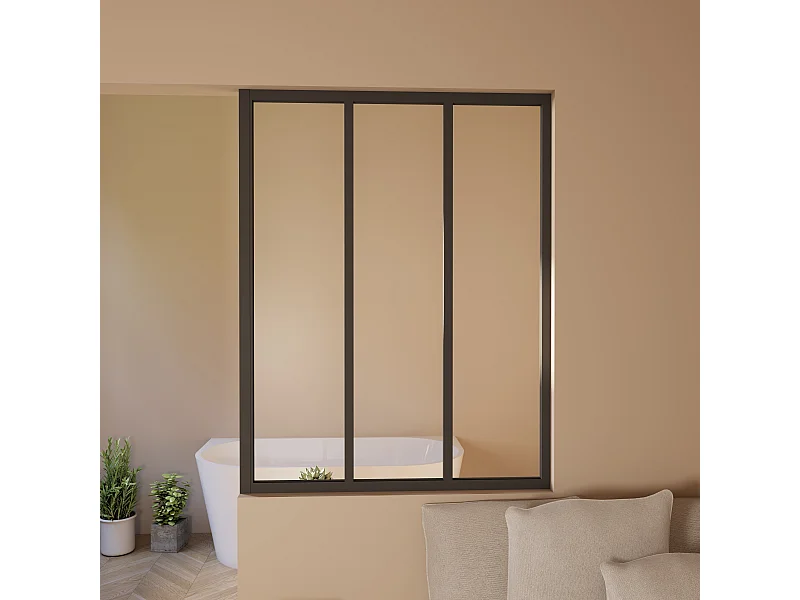Verrière Atelier en aluminium noir mat 93x108cm - Kit COMPLET 3 carreaux avec profilé de finition latérale pour installation sur 3 murs