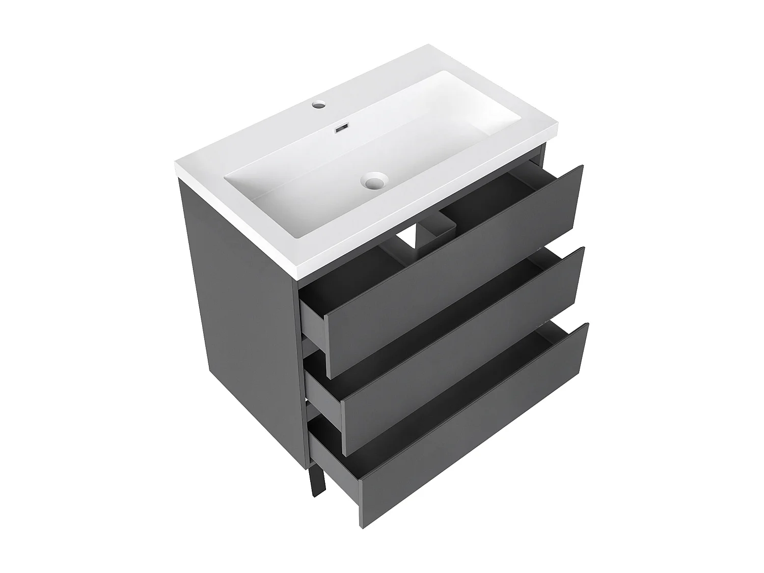 Meuble de Salle de Bain 80cm avec 3 tiroirs + 2 Pieds, Meuble simple vasque, Anthracite