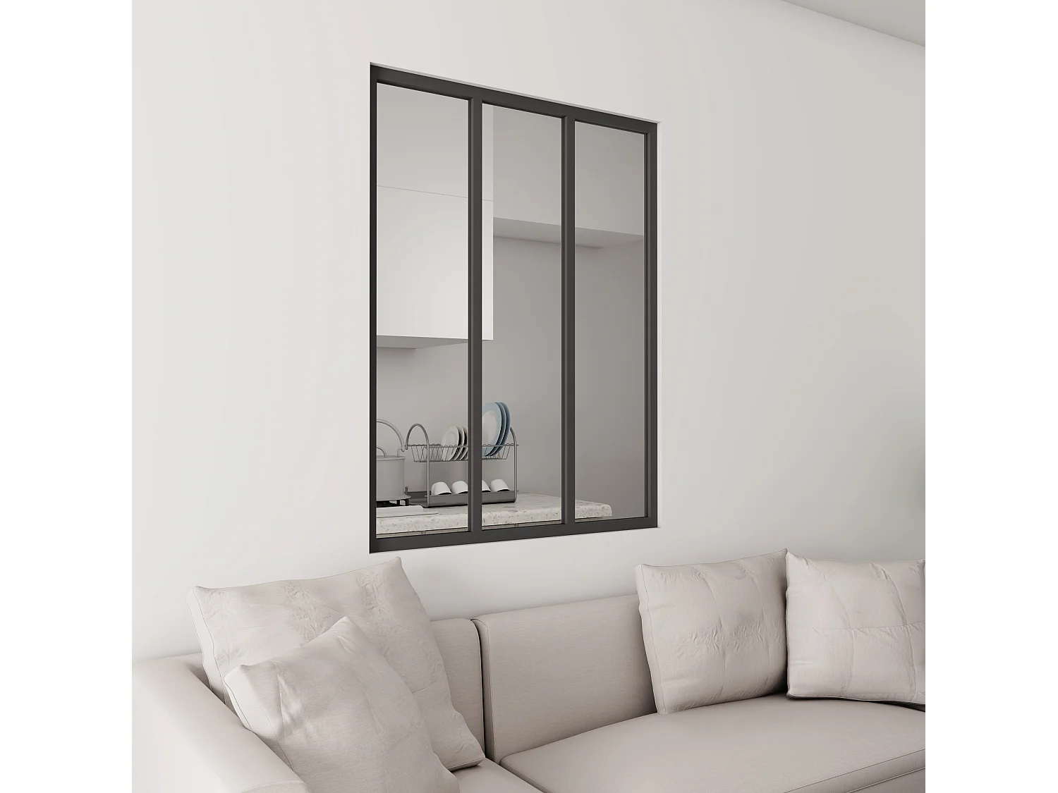 Verrière atelier “Clarté Maximale” - 3 Panneaux en verre trempé 4mm et structure aluminium noir, 93x108 cm