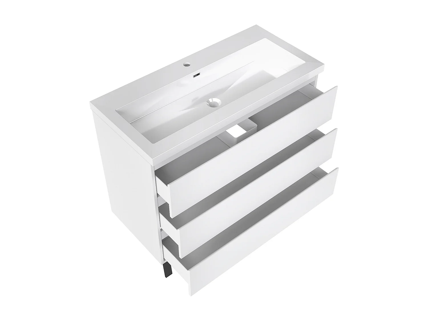 Meuble de Salle de Bain 100cm avec 3 tiroirs + 2 Pieds, Meuble simple vasque, Blanc