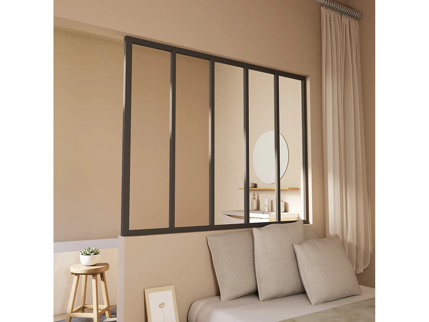 Verrière Atelier en aluminium noir mat 153x108cm - Kit COMPLET 5 carreaux avec profilé de finition latérale pour installation sur 3 murs