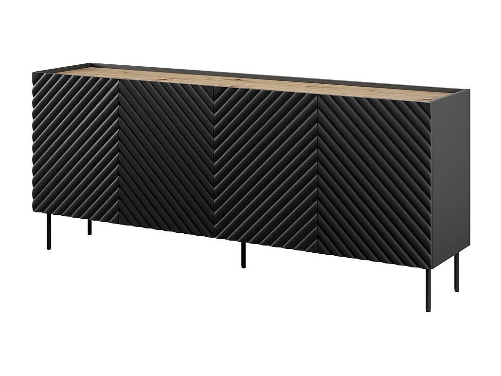 Buffet bas 200 cm noir mat et bois Emile