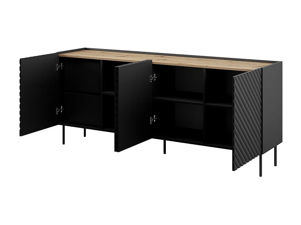 Buffet bas 200 cm noir mat et bois Emile