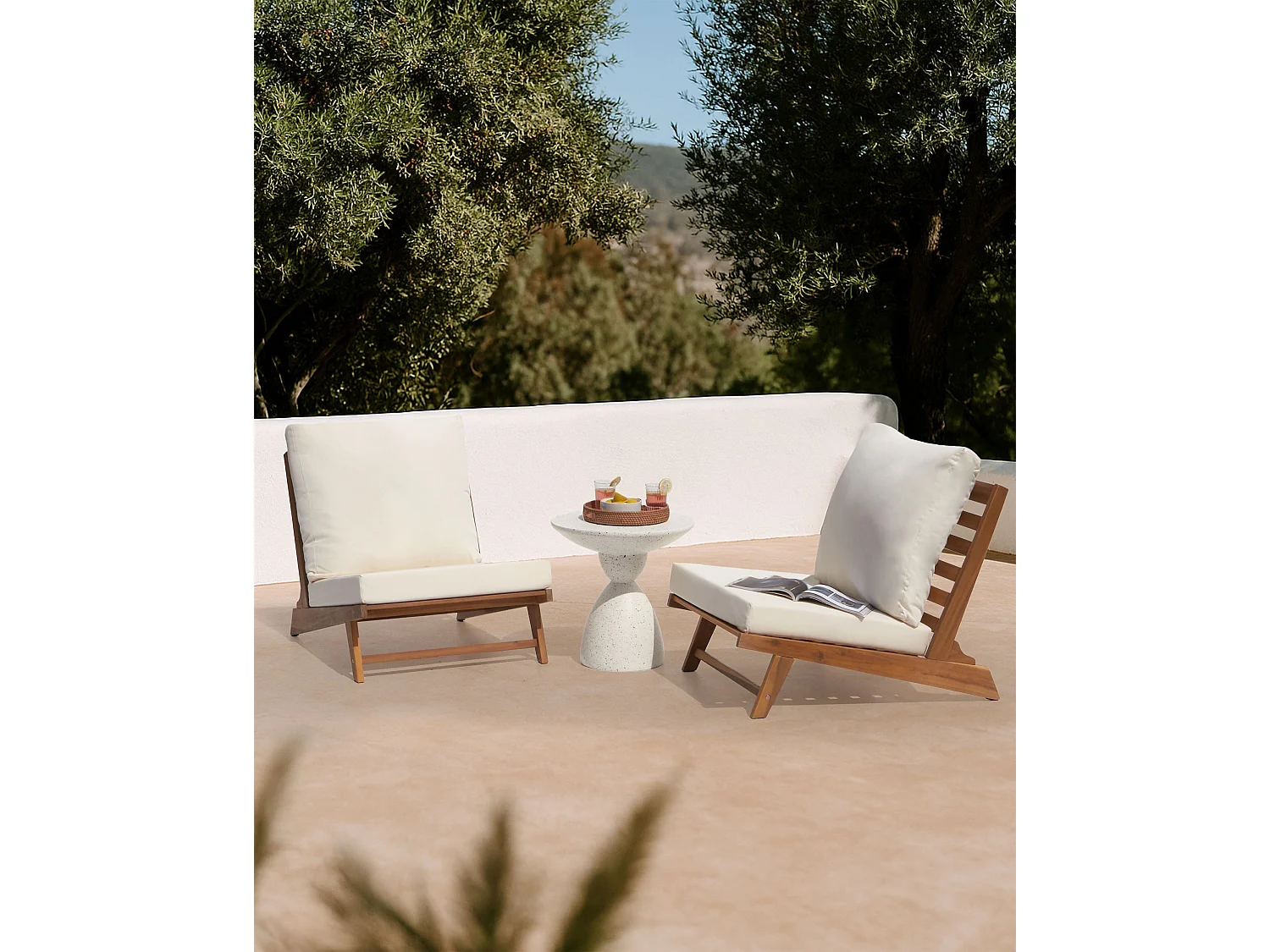 Lot de 2 chaises de jardin avec coussins MICCIANO Acacia Blanc cassé