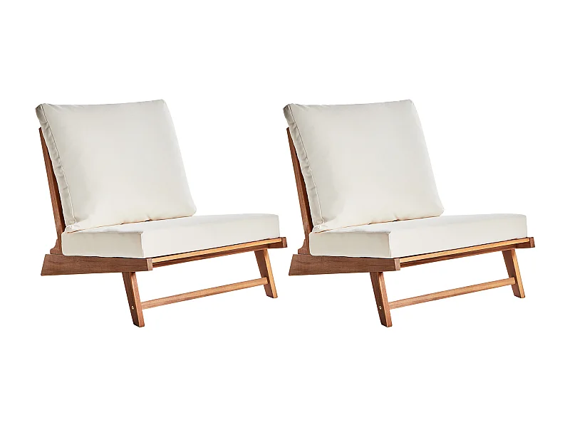 Lot de 2 chaises de jardin avec coussins MICCIANO Acacia Blanc cassé