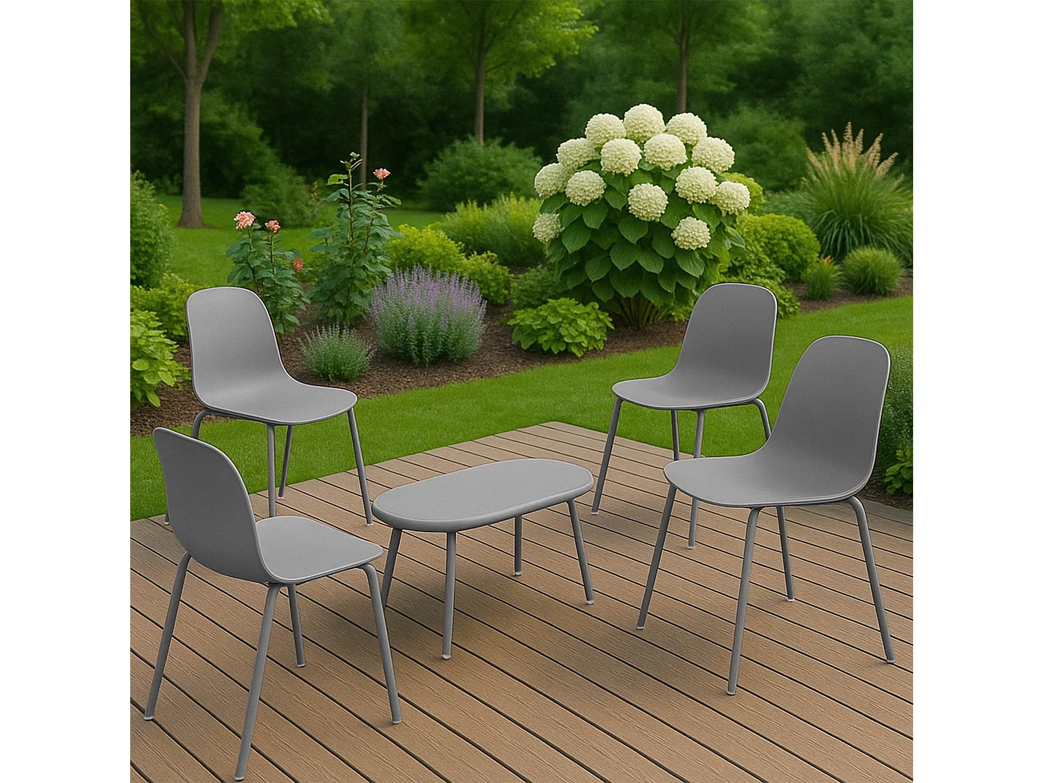 Ensemble de jardin - Table + 4 Chaises - Veldin