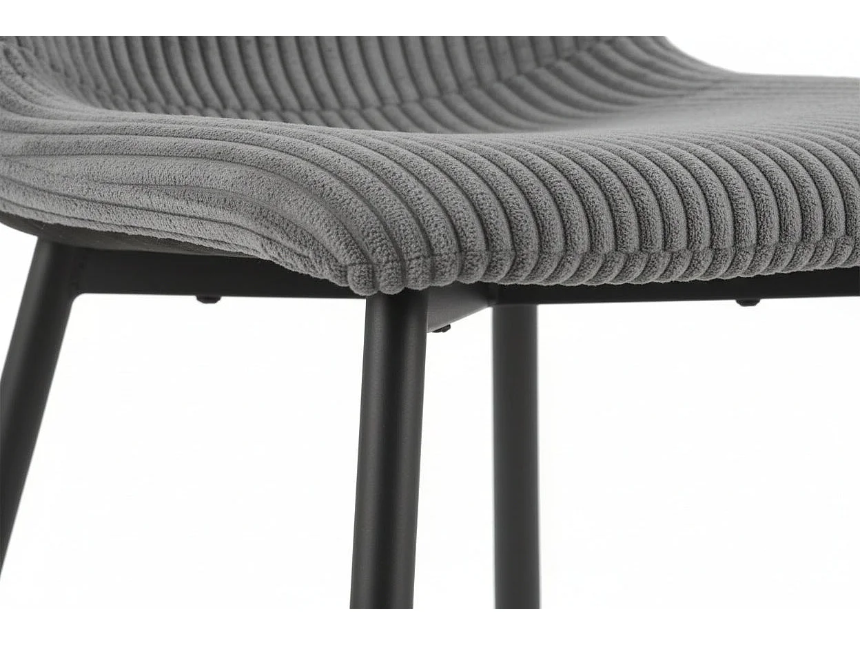 Lot 4 Chaises Salle à Manger Bobby Velours Côtelé Gris Pieds Métal Noir 52x44x87cm