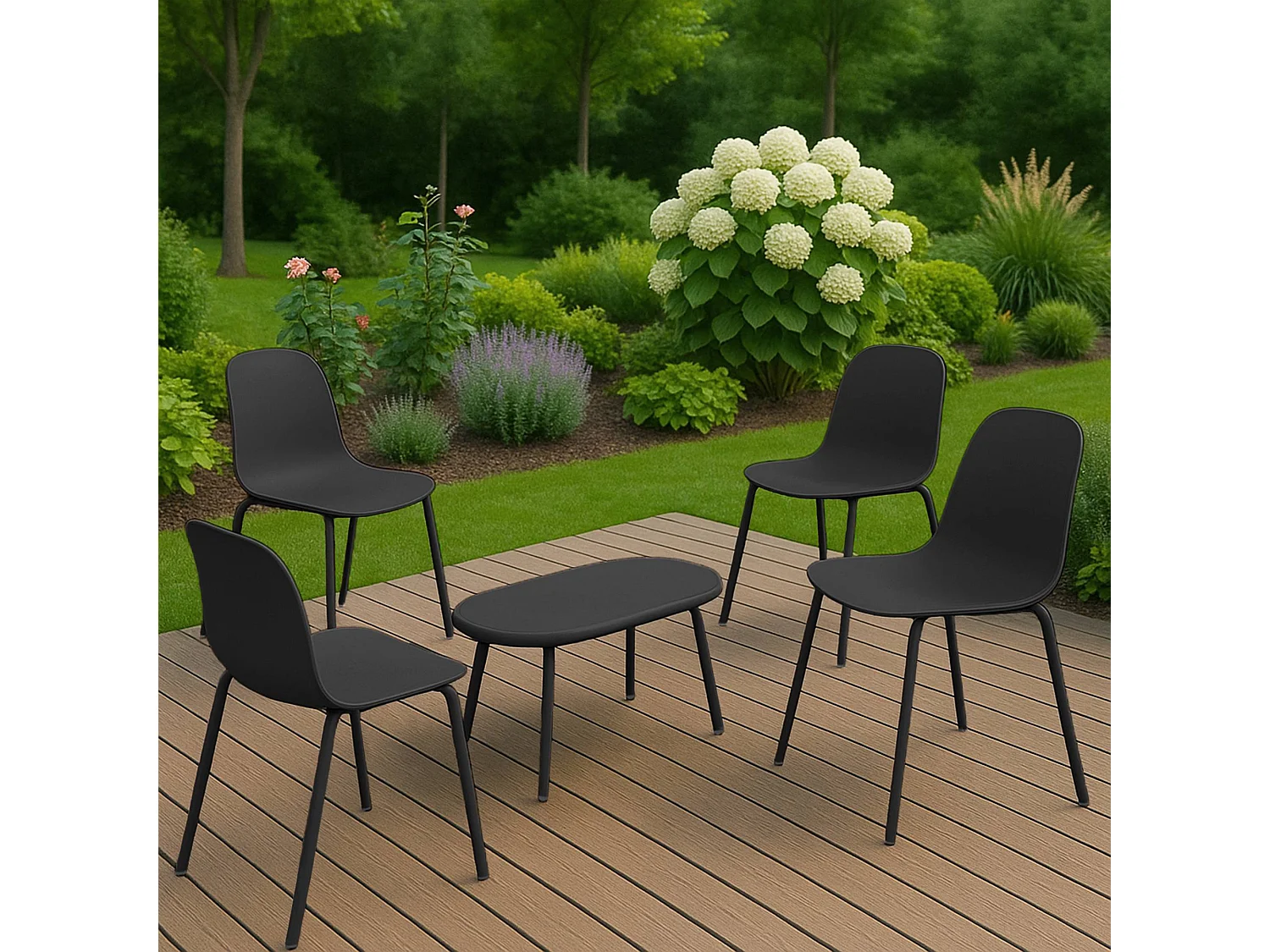 Ensemble de jardin - Table + 4 Chaises - Veldin