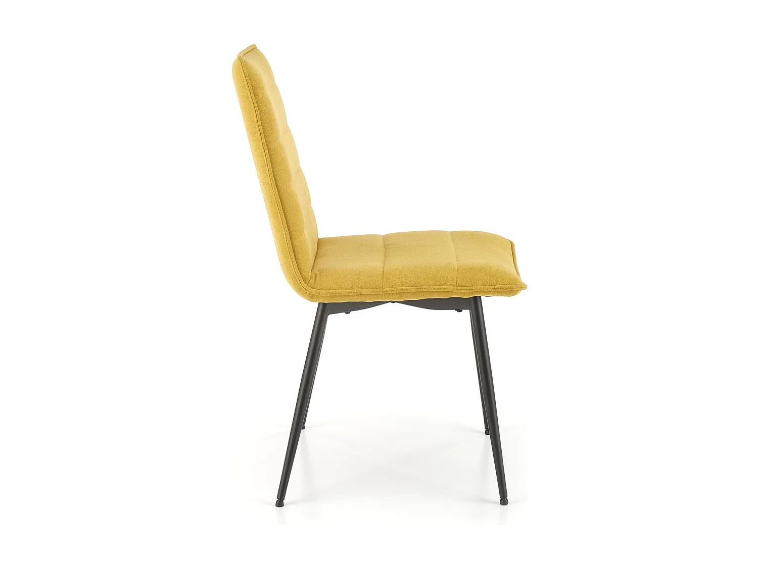 Chaise design en tissu jaune moutarde avec pieds en métal noir Assia