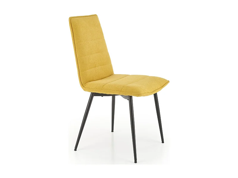 Chaise design en tissu jaune moutarde avec pieds en métal noir Assia