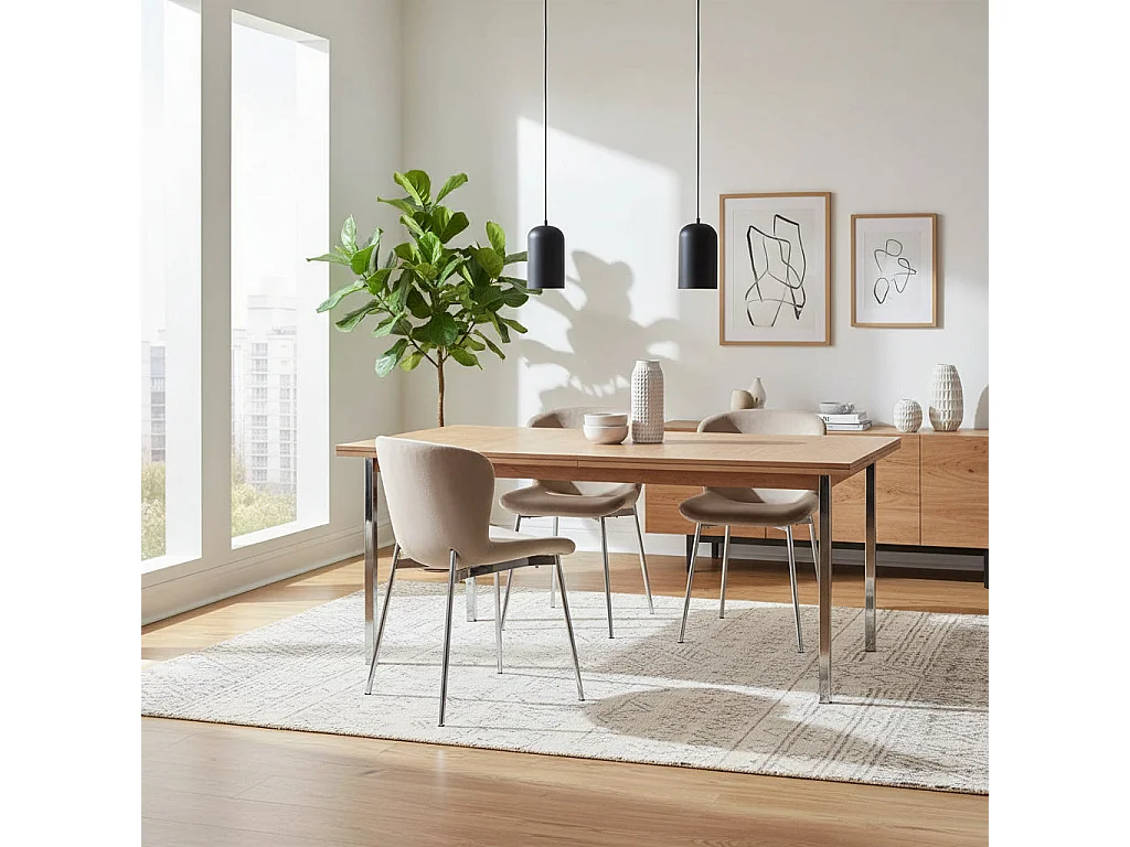 Lot 4 Chaises Salle à Manger Elen Velours Moka Pieds Chrome