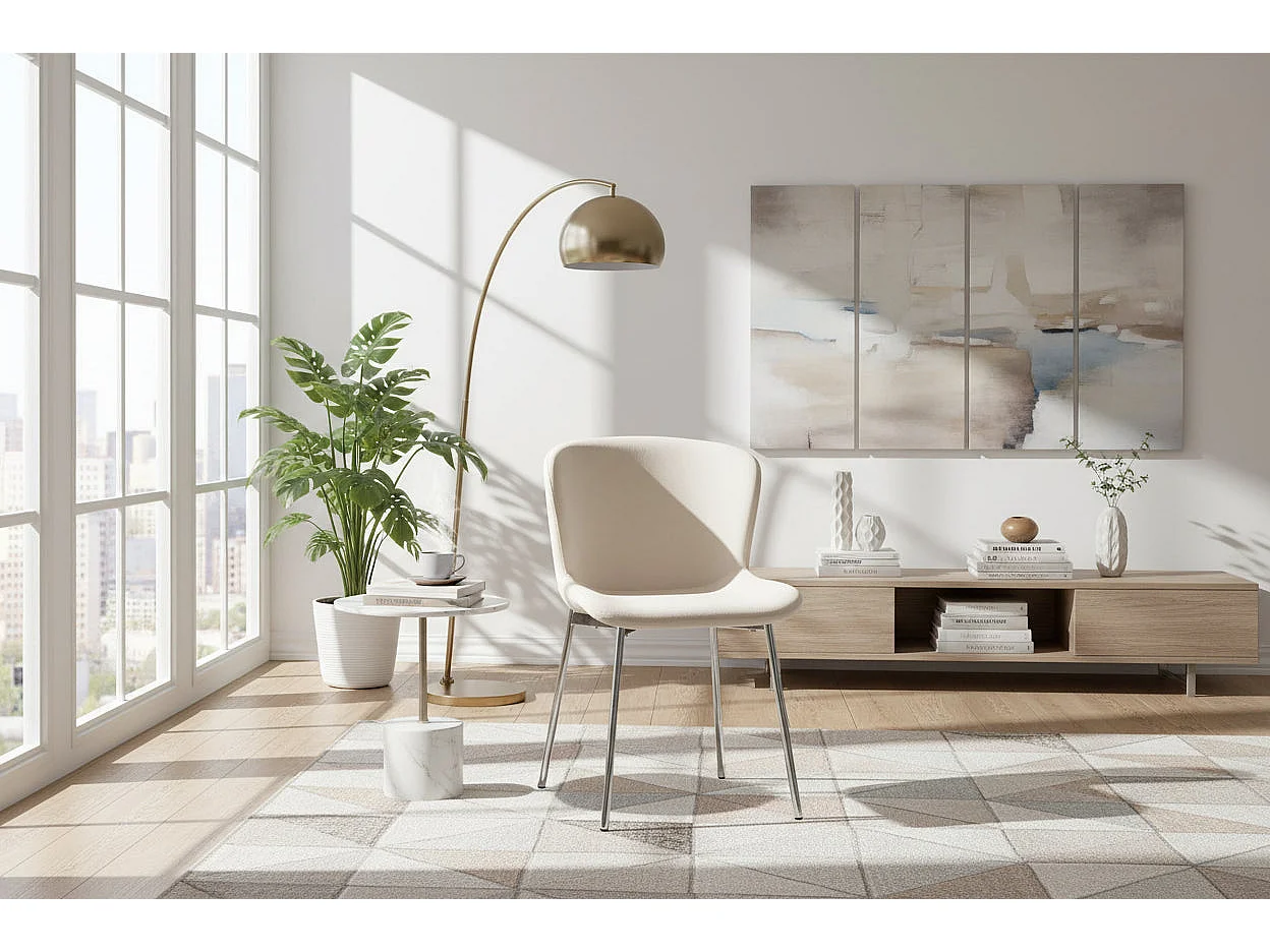 Lot 4 Chaises Salle à Manger Elen Velours Écru Pieds Chrome