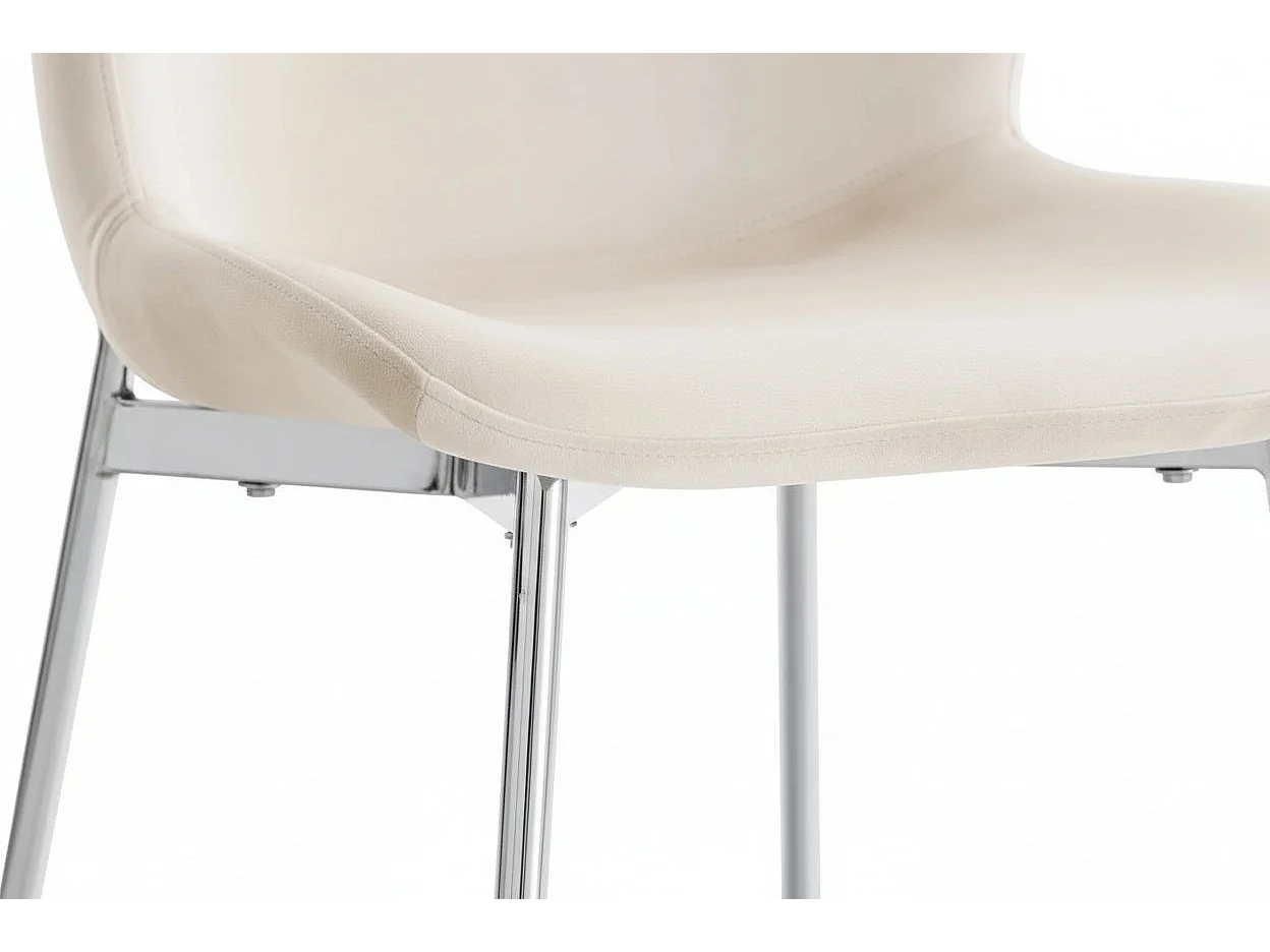 Lot 4 Chaises Salle à Manger Elen Velours Écru Pieds Chrome